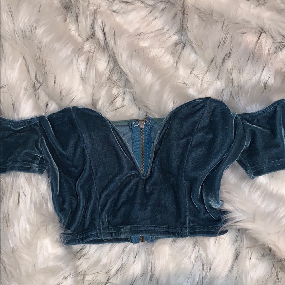 Velvet off shoulder crop top